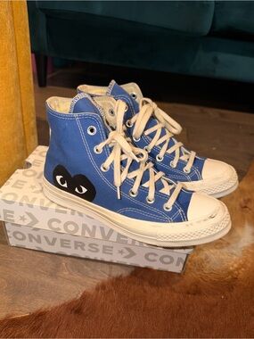Comme des Garcons Play x Converse Blue High-Top Sneakers with Black Heart Logo